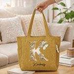 Personalized Floral Butterfly Initial Corduroy Tote Bag with Name Daily Use Birthday Gift for Women Friends 2