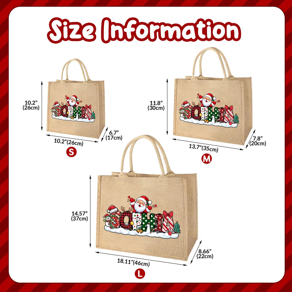 Personalized Santa Gingerbread Man Snowman Jute Tote Bag with Name Christmas Gift for Kids Family Friends 8
