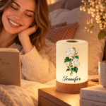 Personalised Pearlescent Gold-Trim Birth Flower Rechargeable Touch Control Night Light with Name Bedroom Decor Birthday Gift for Kids Women 5