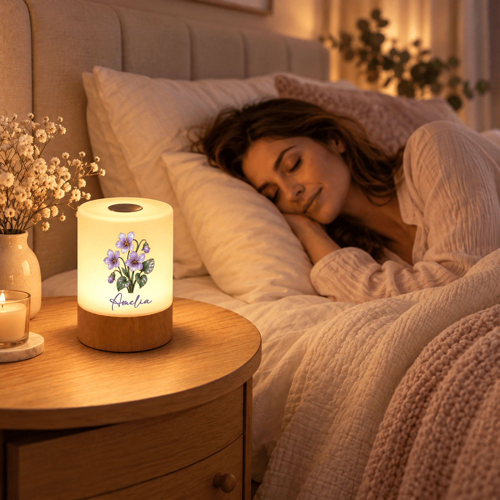 Personalized Birth Flower Rechargeable Dimmable Touch Control LED Night Light with Name Bedroom Decor Birthday Gift for Mom Wife Woman 3