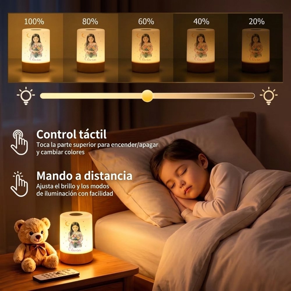 Luz nocturna personalizada de acrílico con foto estilo acuarela y nombre, control táctil y mando - Regalo de cumpleaños para niños 6