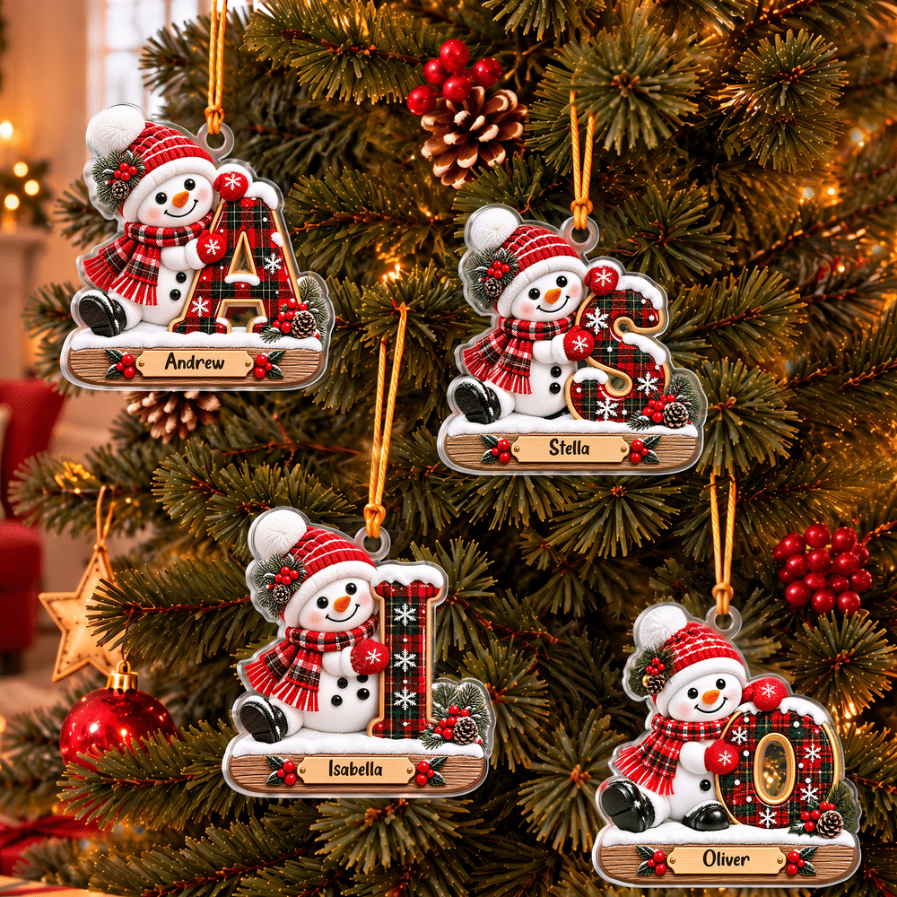 Personalised Little Snowman Initial Acrylic Hanging Ornament with Name Tree Decoration Christmas Gift for Kids Family 2
