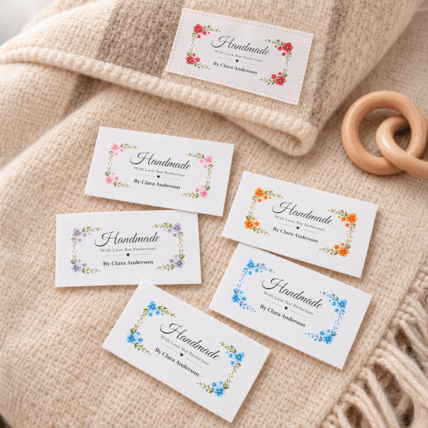 Personalised Watercolor Flower Sewing Labels with Text and Name Clothing Handmade Supplies 50 Pcs Birthday Christmas Gift for DIY Craft Lovers