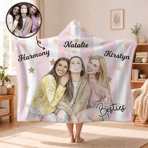 Personalised Soft Watercolor Photo Multi-Size Hooded Blanket with Name Daily Use Birthday Christmas Gift for Best Friends Sisters Women