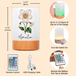 Personalised Pearlescent Gold-Trim Birth Flower Rechargeable Touch Control Night Light with Name Bedroom Decor Birthday Gift for Kids Women 10