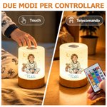 Luce notturna personalizzata, dimmerabile touch con telecomando, foto bambino stile acquerello, stelle e nome - Regalo di nascita per bambini