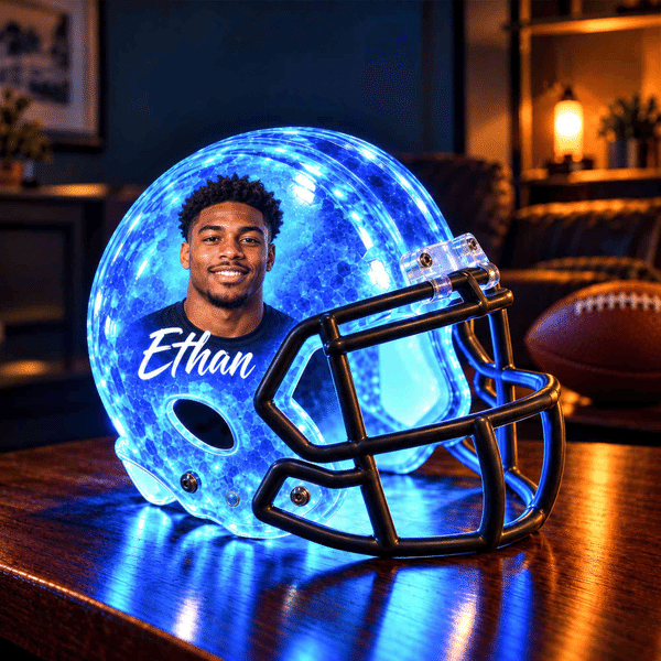 Personalized Football Helmet LED Lamp with Photo Name Number, 5 Color Sports Light & Game Room Decor, Birthday/Christmas Gift for Men/Dad