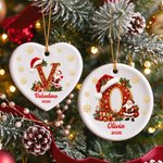 Personalised Santa Claus Christmas Hat Initial Circle Heart Shape Ornament with Name and Year Home Decor Christmas Gift for Family 3