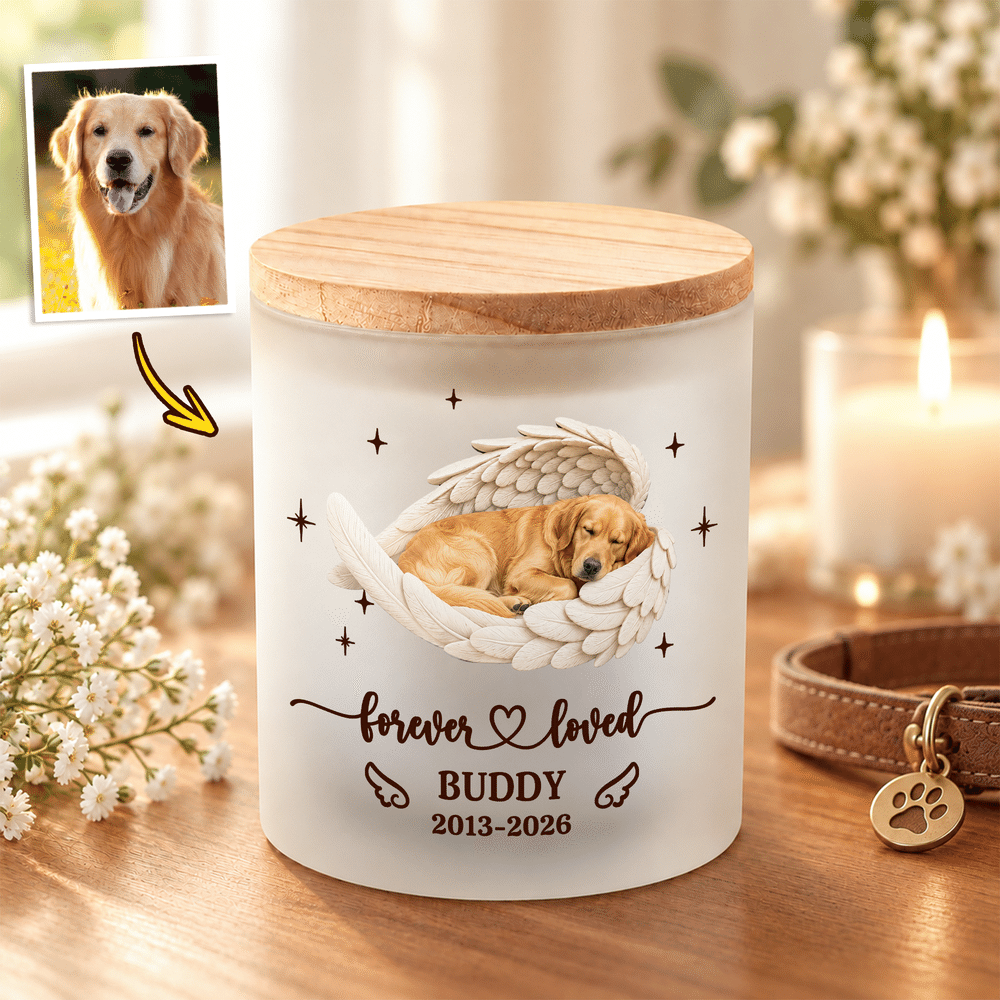 Personalized Angel Wings Pet Photo Candle Holder LED Candle Set with Name and Year Loss of Pet Sympathy Memorial Gift for Pet Owners 1