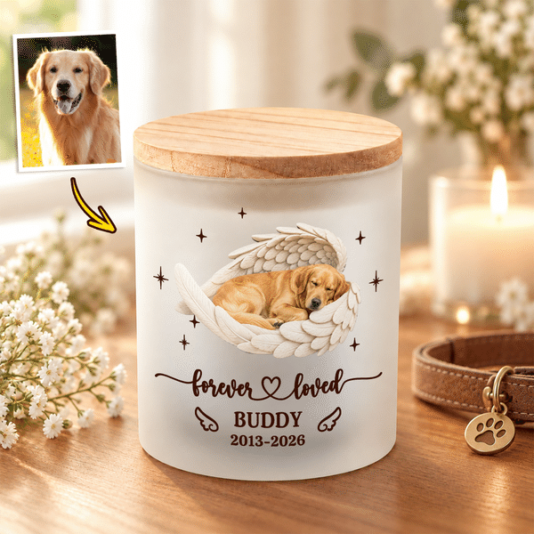 Personalized Angel Wings Pet Photo Candle Holder LED Candle Set with Name and Year Loss of Pet Sympathy Memorial Gift for Pet Owners