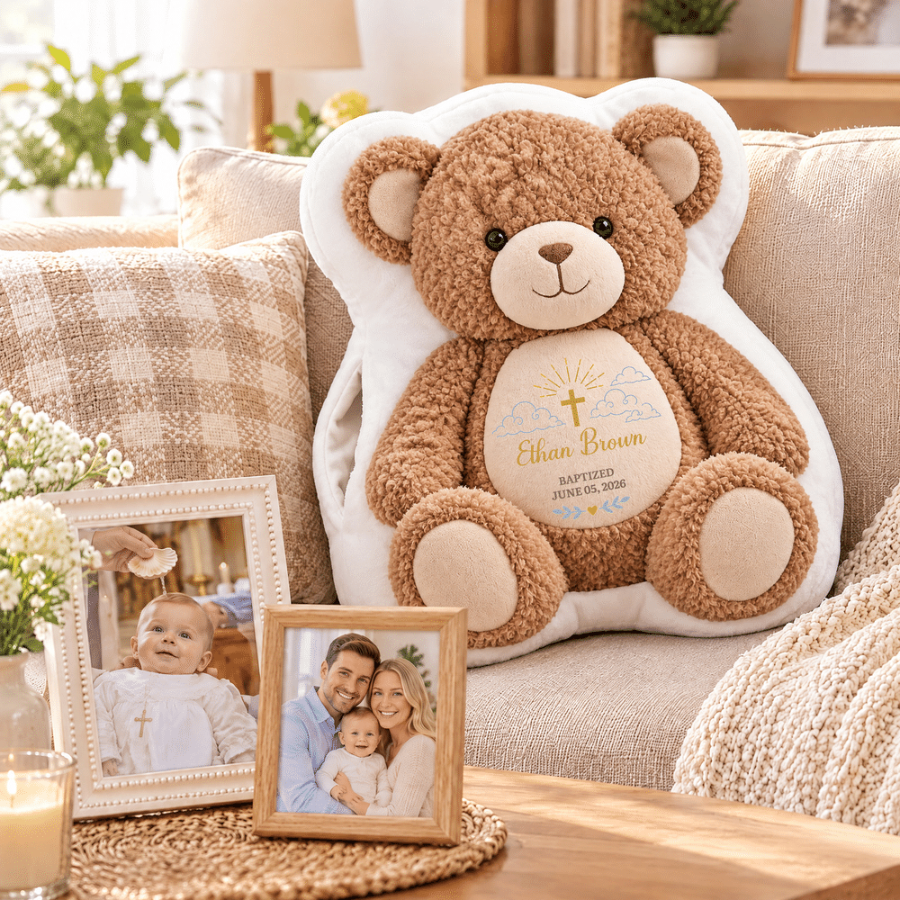 Almohadilla calentadora de manos personalizada con motivos de animalitos para bautizo, con nombre y fecha. Decoración para el hogar. Regalo de cumpleaños o bautizo para bebés. 6