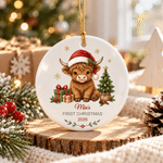 Coffret cadeau personnalisé « Highland Cow » : décoration en céramique avec prénom, décoration d'arbre, cadeau de premier Noël pour un nouveau-né 5