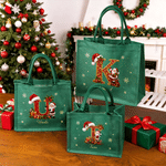 Personalised Snowflake Santa Claus Initial Large Capacity Linen Tote Bag with Name Christmas Party Holiday Gift for Family Friends Kids 3
