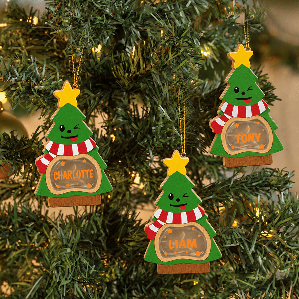 Personalized Cute Christmas Tree LED Light Wooden Christmas Ornament with Name and Text Christmas Gift for Family Kids 7