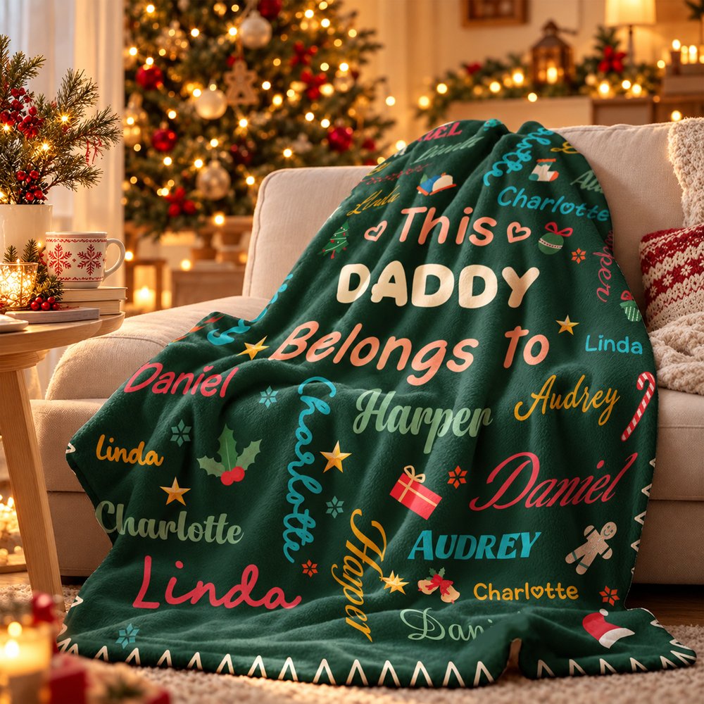 Gepersonaliseerde kerst-woordwolk: warme plaid met titel en namen van gezinsleden – woondecoratie en kerstcadeau voor familie en vrienden 5