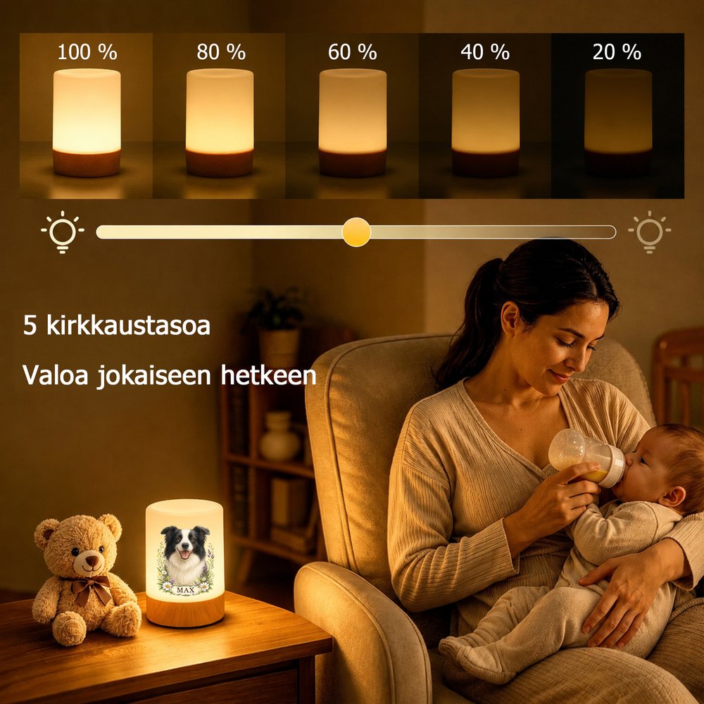 Yksilöity himmennettävä puinen yövalo kosketusvalo lemmikin kuvalla omalla nimellä koiranystävälle lemmikin omistajalle joululahja 8