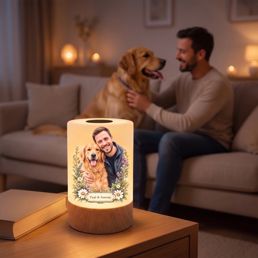 Personalisiertes Haustier-Foto Nachtlicht mit Blumen & Namen | Kabellos & Dimmbar | Schlafzimmer Deko | Geburtstagsgeschenk für Herrchen & Frauchen 7
