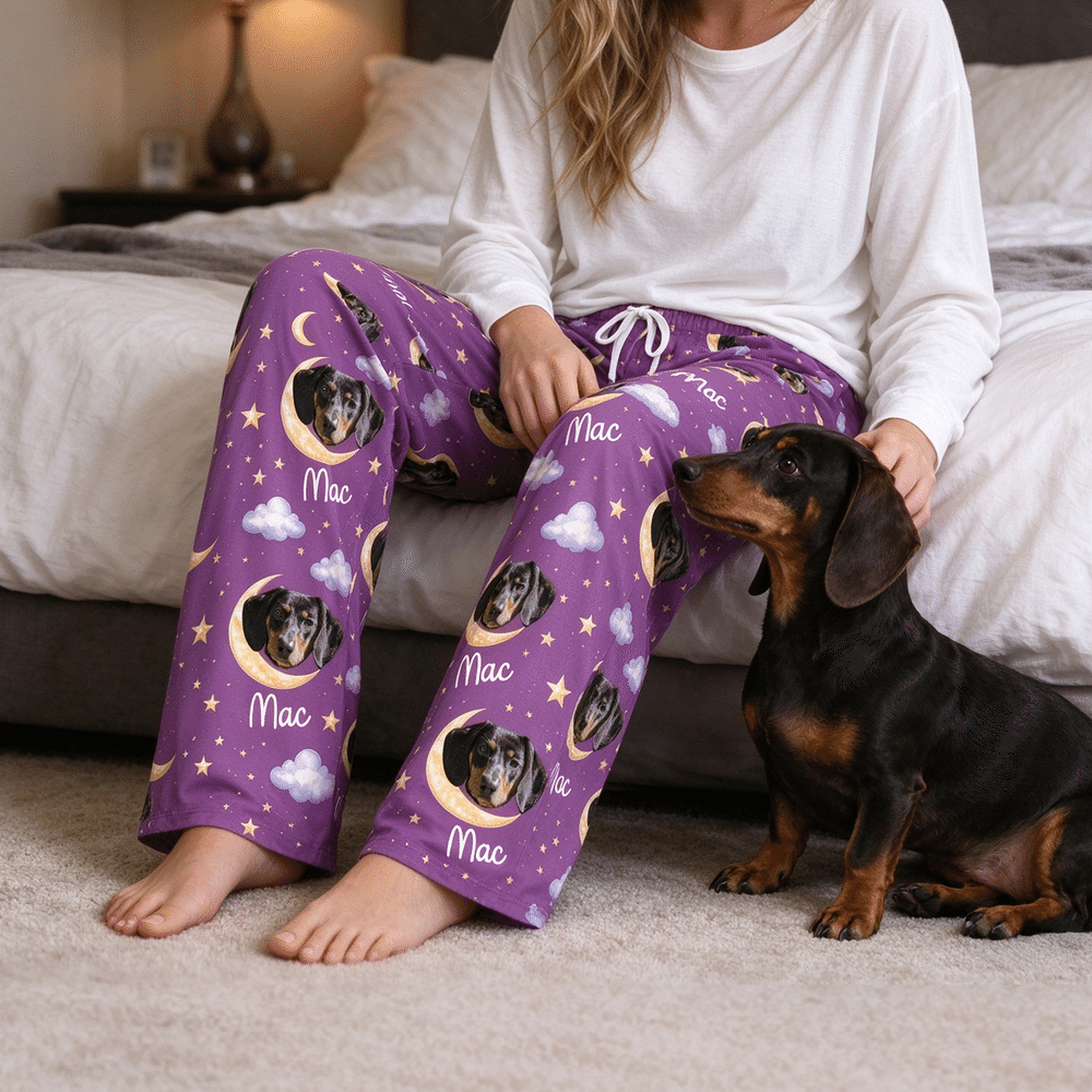 Personalized Multicolor Cloud Star Pet Photo Soft Pajama Pants with Name Daily Wear Birthday Christmas Gift for Family Pet Lovers Owners 3