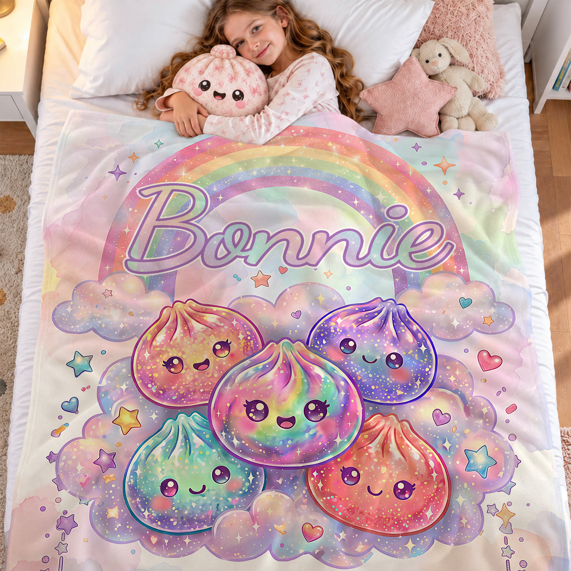 Personalized Colorful Dumplings Soft Throw Blanket with Name Baby Shower Birthday Christmas Gift for Child Newborn Baby Girl