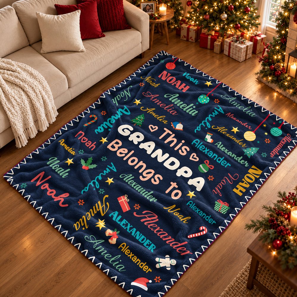 Gepersonaliseerde kerst-woordwolk: warme plaid met titel en namen van gezinsleden – woondecoratie en kerstcadeau voor familie en vrienden 4