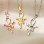 Personalised Eye of Ra Ankh Cross Sterling Silver Necklace with Birthstone Dainty Family Jewellery Birthday Anniversary Gift for Women 3