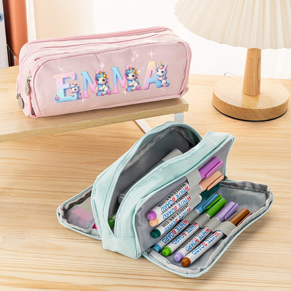 Personalised Cute Dinosaur Fantasy Unicorn Pencil Case with Name Multiple Compartments School Supplies Back to School Birthday Gift for Kids 2
