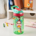 Personalized Cartoon Character Birth Flower Name Kid Water Bottle with Silicone Straw and Handle Birthday Gift for Boys Girls 4