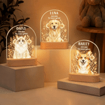 Personalisiertes Haustierfoto Nachtlicht mit Aquarell-Blumen | mit Namen & Text | LED-Acryllampe mit Holzsockel | Erinnerungsgeschenk für Tierbesitzer 4