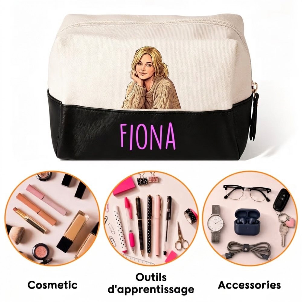 Trousse de toilette personnalisée avec nom et photo - Style BD et grande capacité - Cadeau de Noël et anniversaire pour famille et amis 9
