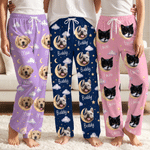 Personalized Multicolor Cloud Star Pet Photo Soft Pajama Pants with Name Daily Wear Birthday Christmas Gift for Family Pet Lovers Owners 1