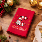 Servilleta roja reutilizable 100 % algodón con temática navideña de Papá Noel y la inicial personalizada, ideal como decoración de mesa o regalo de Navidad para familiares y amigos 3
