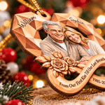 Ornamento in legno personalizzato con foto, a forma di cuore, effetto 3D, con rosa infinita, nome e anno dell'anniversario: regalo di Natale per coppia, coniugi, moglie