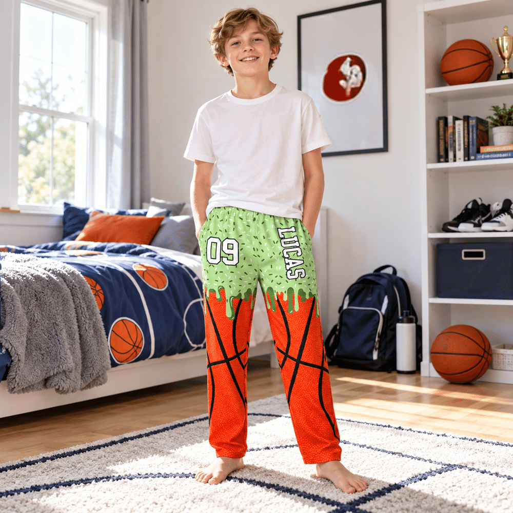 Personalised Sports Ball Ice Cream Drip Pattern Pyjama Pants with Name and Number Sports Training Birthday Gift for Men Women Kids Friends 2