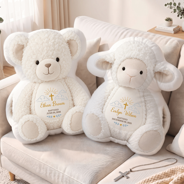 Almohadilla calentadora de manos personalizada con motivos de animalitos para bautizo, con nombre y fecha. Decoración para el hogar. Regalo de cumpleaños o bautizo para bebés.