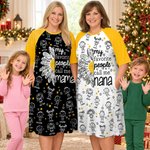 Personalised 1-16 Cartoon Line Art Kids Nightgown with Names and Side Pocket Daily Wear Birthday Christmas Gift for Grandma Mum 1