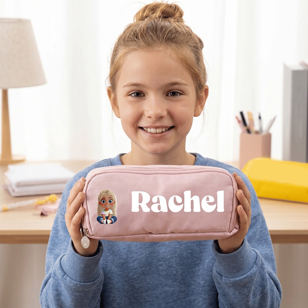 Trousse à crayons personnalisée à trois compartiments avec personnage de dessin animé en 3D et prénom – Fournitures scolaires – Cadeau de rentrée scolaire ou d’anniversaire pour enfants 3