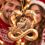Ornamento in legno personalizzato con foto, a forma di cuore, effetto 3D, con rosa infinita, nome e anno dell'anniversario: regalo di Natale per coppia, coniugi, moglie