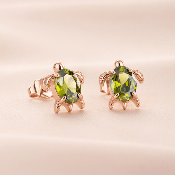 Personalised Sea Turtle Birthstone Sterling Silver Earrings Dainty Jewellery Daily Use Birthday Gift for Woman Friend