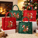 Personalised Snowflake Santa Claus Initial Large Capacity Linen Tote Bag with Name Christmas Party Holiday Gift for Family Friends Kids 1