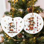 Personalised Christmas Highland Cow Snowflake Ceramic Ornament with Name Christmas Tree Decor Holiday Gift for Family Kids 1