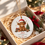 Coffret cadeau personnalisé « Highland Cow » : décoration en céramique avec prénom, décoration d'arbre, cadeau de premier Noël pour un nouveau-né 7