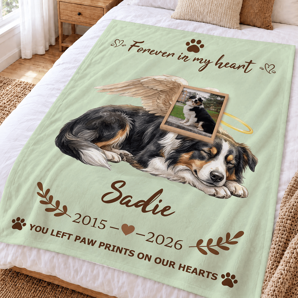 Personalized Angel Wing Pet Photo Soft Throw Blanket with Name and Year Home Decor Memorial Sympathy Gift for Pet Owner Lover 5
