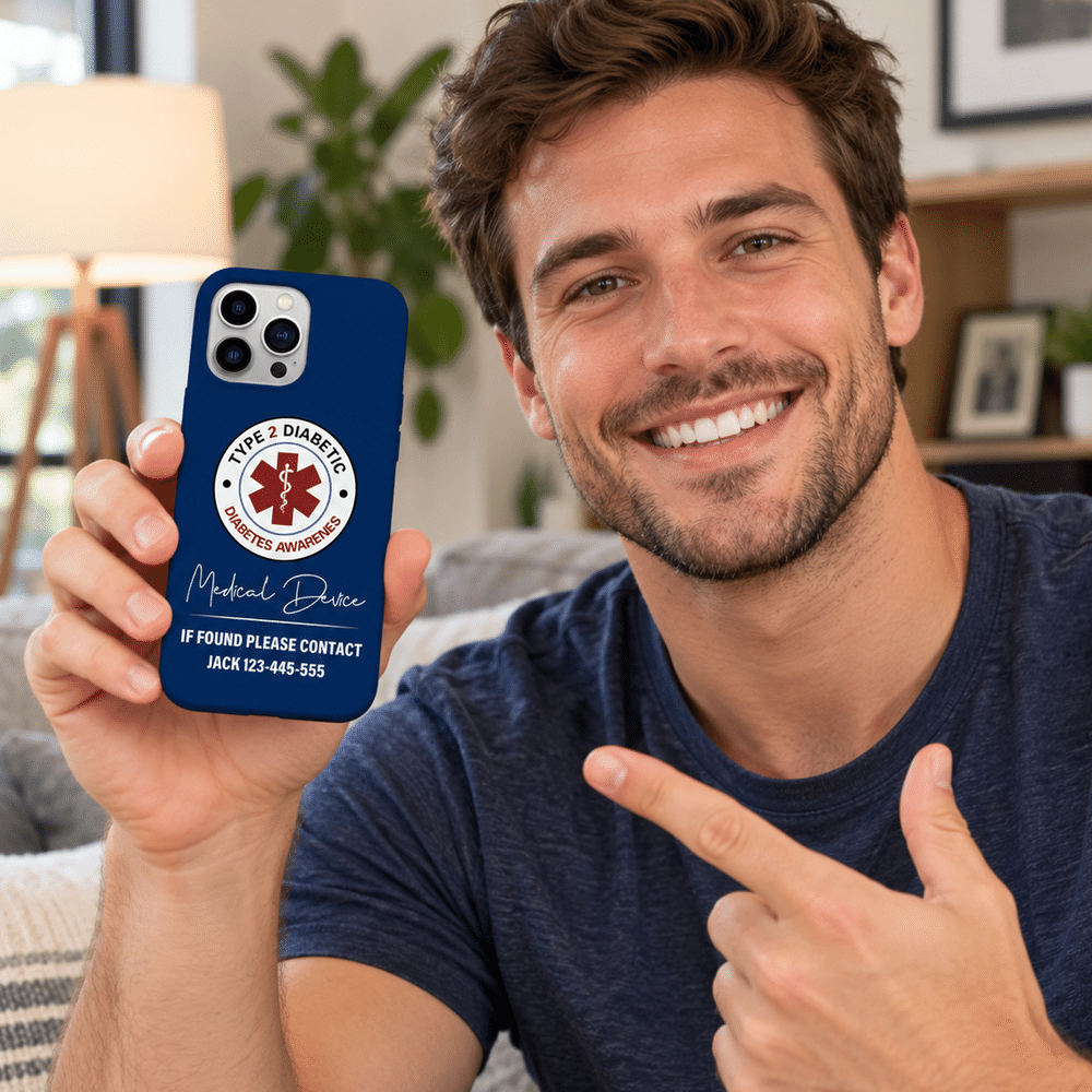 Personalized Diabetes Medical Alert Protective iPhone Case with Name Medical Information and Emergency Contact Birthday Gift for Diabetics 2