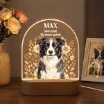 Personalisiertes Haustierfoto Nachtlicht mit Aquarell-Blumen | mit Namen & Text | LED-Acryllampe mit Holzsockel | Erinnerungsgeschenk für Tierbesitzer 2