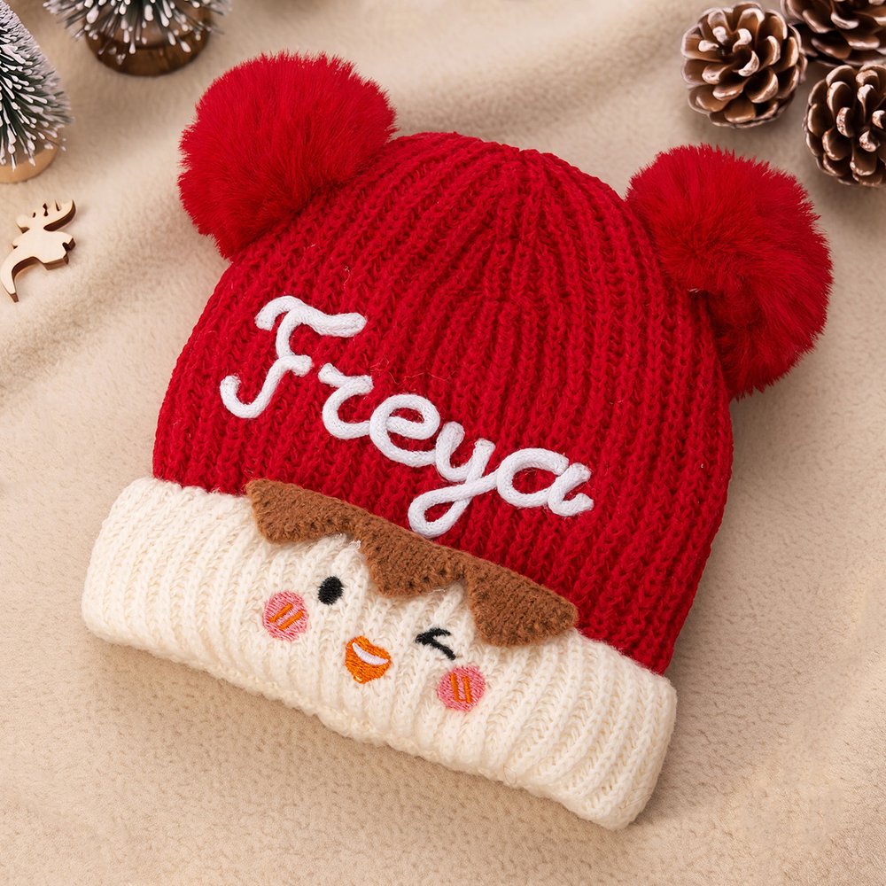 Personalized Cartoon Smiling Face Pattern Soft Baby Knit Hat with Name Christmas Baby Shower Gift for Newborns New Parents 4
