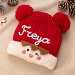 Personalized Cartoon Smiling Face Pattern Soft Baby Knit Hat with Name Christmas Baby Shower Gift for Newborns New Parents 4