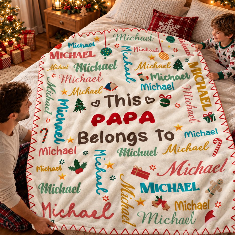 Gepersonaliseerde kerst-woordwolk: warme plaid met titel en namen van gezinsleden – woondecoratie en kerstcadeau voor familie en vrienden 6