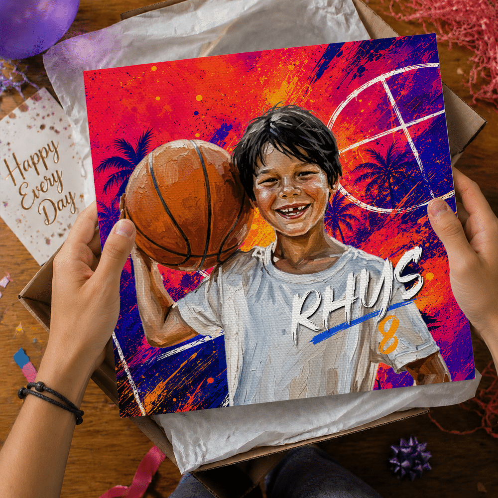 Personalised Oil Painting Style Basketball Player Photo Canvas Prints with Name and Number Home Wall Decor Birthday Gift for Basketball Lovers Players 6