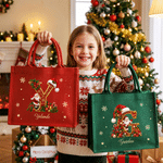 Personalised Snowflake Santa Claus Initial Large Capacity Linen Tote Bag with Name Christmas Party Holiday Gift for Family Friends Kids 7