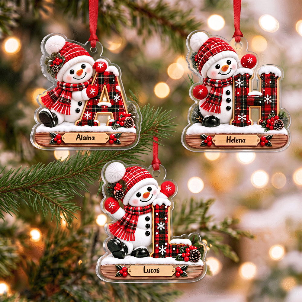 Personalised Little Snowman Initial Acrylic Hanging Ornament with Name Tree Decoration Christmas Gift for Kids Family 5